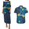 Personalised Gold Coast Titans Couples Matching Puletasi and Hawaiian Shirt Polynesian Tribal Pattern With Rugby Titan Mascot Art