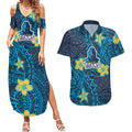 Personalised Gold Coast Titans Couples Matching Summer Maxi Dress and Hawaiian Shirt Polynesian Tribal Pattern With Rugby Titan Mascot Art
