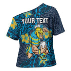 Personalised Gold Coast Titans Cross Shoulder Shirt Polynesian Tribal Pattern With Rugby Titan Mascot Art