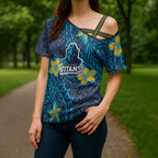 Personalised Gold Coast Titans Cross Shoulder Shirt Polynesian Tribal Pattern With Rugby Titan Mascot Art
