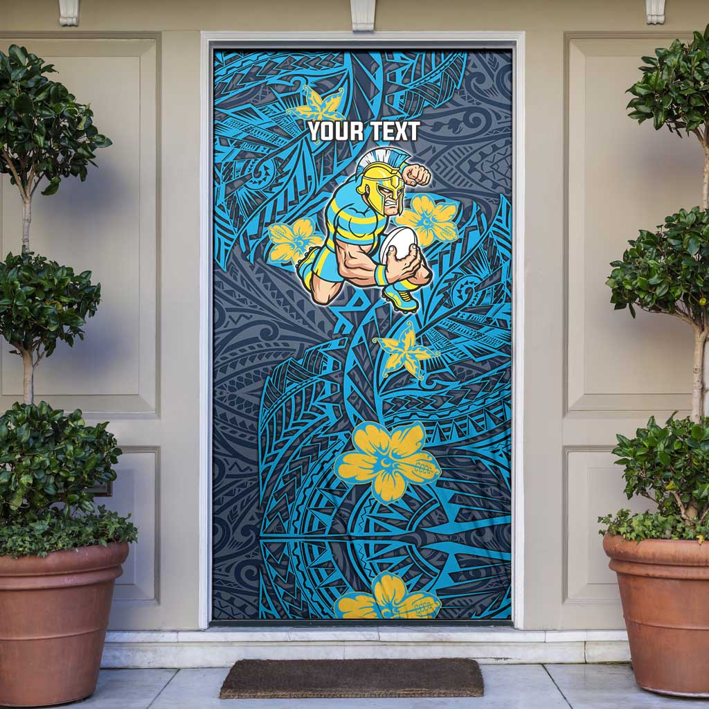 Personalised Gold Coast Titans Door Cover Polynesian Tribal Pattern With Rugby Titan Mascot Art