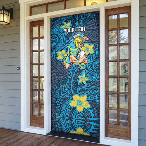 Personalised Gold Coast Titans Door Cover Polynesian Tribal Pattern With Rugby Titan Mascot Art