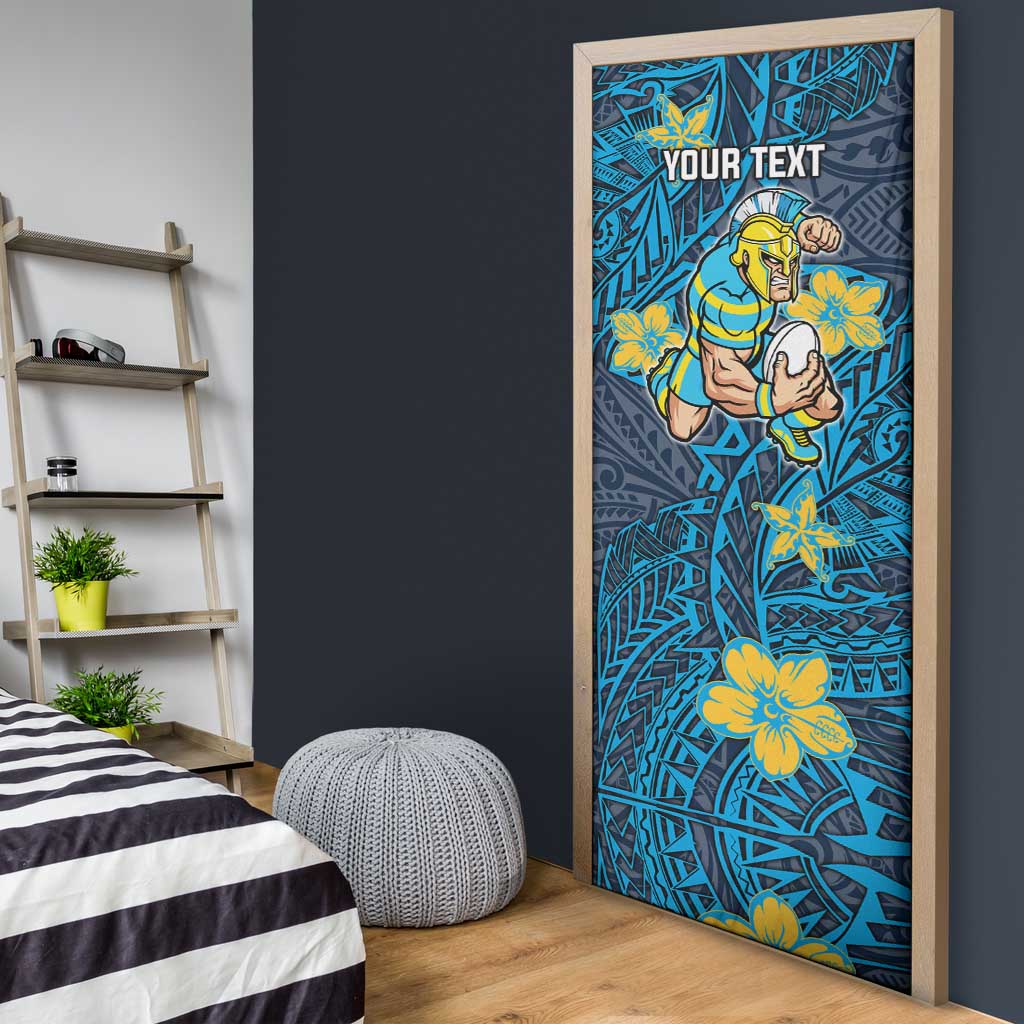 Personalised Gold Coast Titans Door Cover Polynesian Tribal Pattern With Rugby Titan Mascot Art