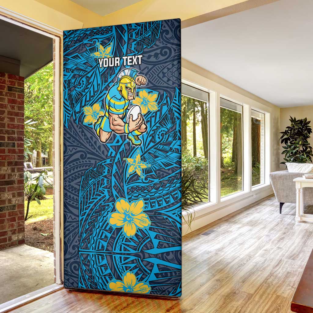 Personalised Gold Coast Titans Door Cover Polynesian Tribal Pattern With Rugby Titan Mascot Art