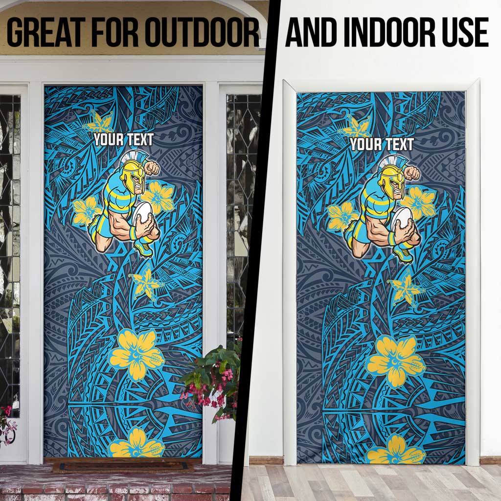 Personalised Gold Coast Titans Door Cover Polynesian Tribal Pattern With Rugby Titan Mascot Art