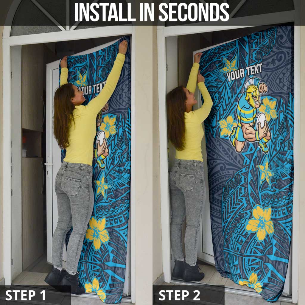Personalised Gold Coast Titans Door Cover Polynesian Tribal Pattern With Rugby Titan Mascot Art