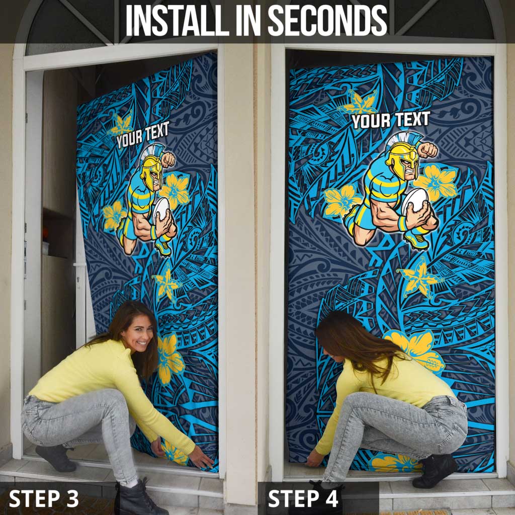 Personalised Gold Coast Titans Door Cover Polynesian Tribal Pattern With Rugby Titan Mascot Art