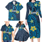 Personalised Gold Coast Titans Family Matching Long Sleeve Bodycon Dress and Hawaiian Shirt Polynesian Tribal Pattern With Rugby Titan Mascot Art