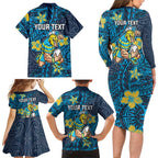 Personalised Gold Coast Titans Family Matching Long Sleeve Bodycon Dress and Hawaiian Shirt Polynesian Tribal Pattern With Rugby Titan Mascot Art