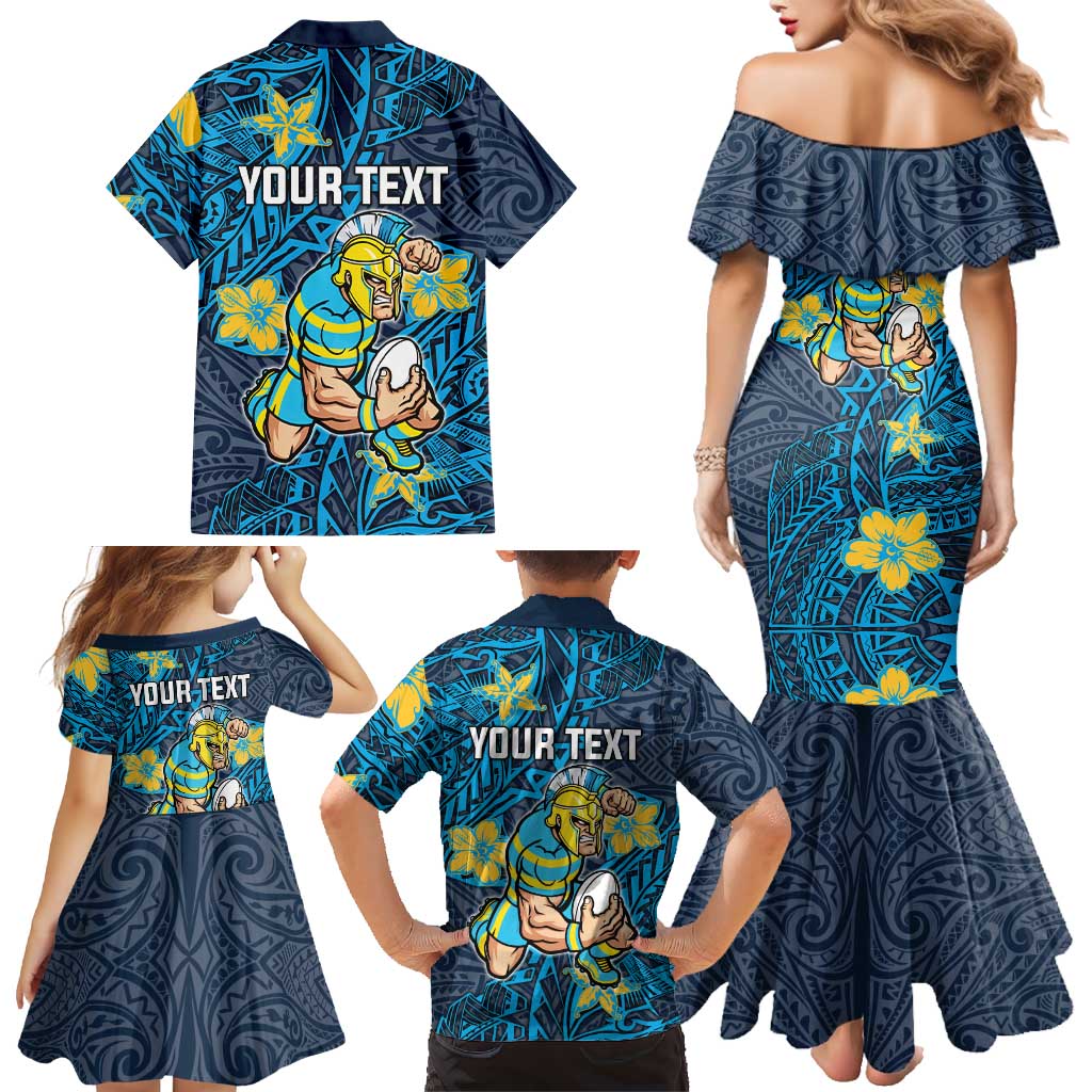Personalised Gold Coast Titans Family Matching Mermaid Dress and Hawaiian Shirt Polynesian Tribal Pattern With Rugby Titan Mascot Art