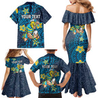 Personalised Gold Coast Titans Family Matching Mermaid Dress and Hawaiian Shirt Polynesian Tribal Pattern With Rugby Titan Mascot Art