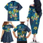 Personalised Gold Coast Titans Family Matching Off The Shoulder Long Sleeve Dress and Hawaiian Shirt Polynesian Tribal Pattern With Rugby Titan Mascot Art