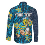 Personalised Gold Coast Titans Family Matching Off The Shoulder Long Sleeve Dress and Hawaiian Shirt Polynesian Tribal Pattern With Rugby Titan Mascot Art