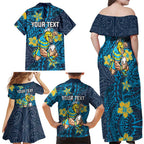 Personalised Gold Coast Titans Family Matching Off Shoulder Maxi Dress and Hawaiian Shirt Polynesian Tribal Pattern With Rugby Titan Mascot Art