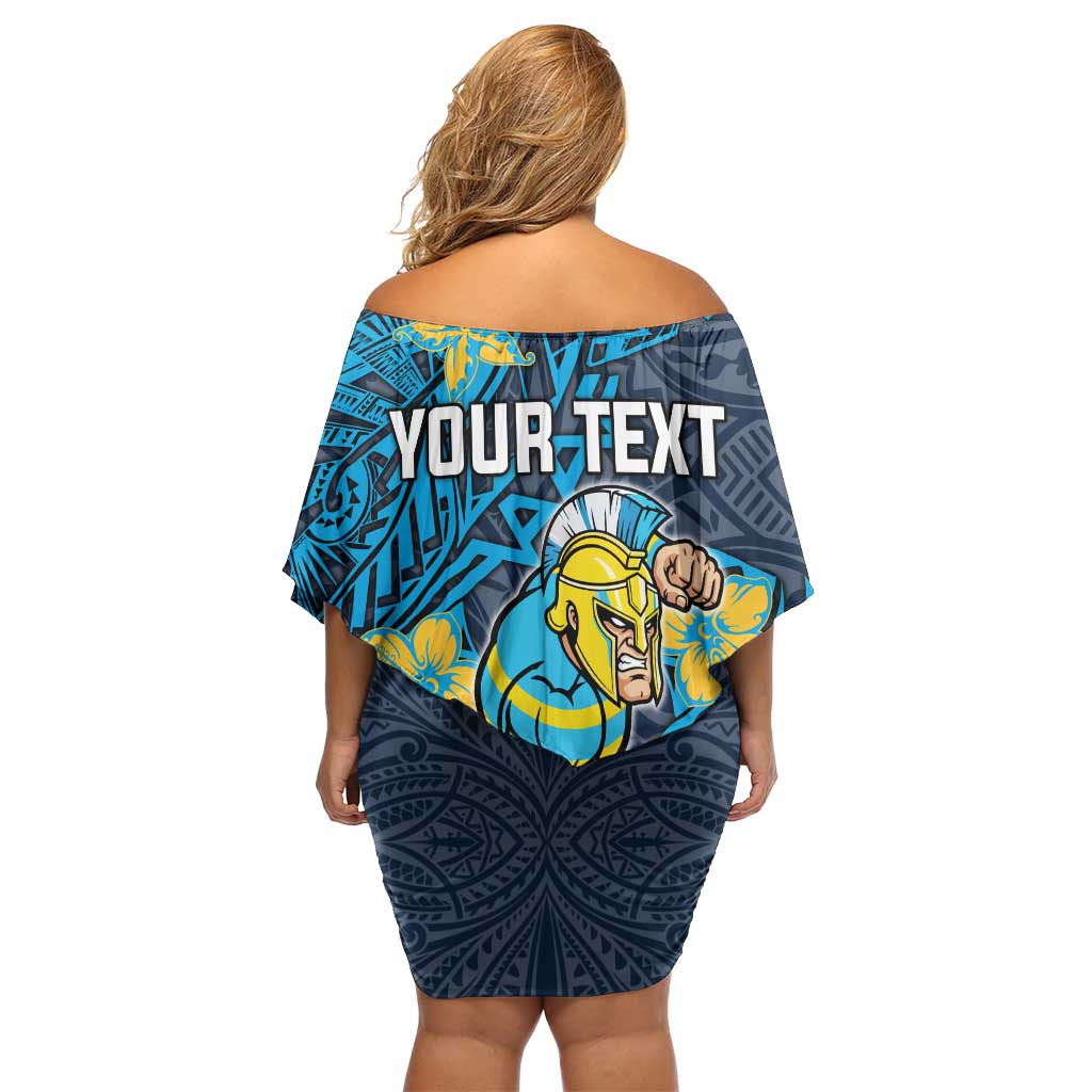 Personalised Gold Coast Titans Family Matching Off Shoulder Short Dress and Hawaiian Shirt Polynesian Tribal Pattern With Rugby Titan Mascot Art