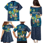 Personalised Gold Coast Titans Family Matching Puletasi and Hawaiian Shirt Polynesian Tribal Pattern With Rugby Titan Mascot Art