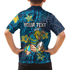 Personalised Gold Coast Titans Family Matching Short Sleeve Bodycon Dress and Hawaiian Shirt Polynesian Tribal Pattern With Rugby Titan Mascot Art