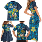 Personalised Gold Coast Titans Family Matching Short Sleeve Bodycon Dress and Hawaiian Shirt Polynesian Tribal Pattern With Rugby Titan Mascot Art