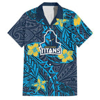 Personalised Gold Coast Titans Family Matching Short Sleeve Bodycon Dress and Hawaiian Shirt Polynesian Tribal Pattern With Rugby Titan Mascot Art