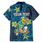 Personalised Gold Coast Titans Family Matching Short Sleeve Bodycon Dress and Hawaiian Shirt Polynesian Tribal Pattern With Rugby Titan Mascot Art