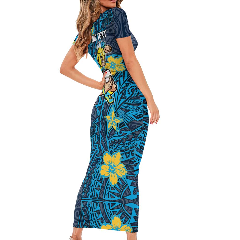 Personalised Gold Coast Titans Family Matching Short Sleeve Bodycon Dress and Hawaiian Shirt Polynesian Tribal Pattern With Rugby Titan Mascot Art