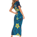 Personalised Gold Coast Titans Family Matching Short Sleeve Bodycon Dress and Hawaiian Shirt Polynesian Tribal Pattern With Rugby Titan Mascot Art