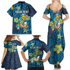 Personalised Gold Coast Titans Family Matching Summer Maxi Dress and Hawaiian Shirt Polynesian Tribal Pattern With Rugby Titan Mascot Art