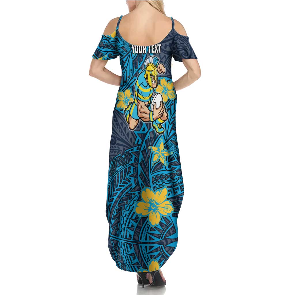Personalised Gold Coast Titans Family Matching Summer Maxi Dress and Hawaiian Shirt Polynesian Tribal Pattern With Rugby Titan Mascot Art