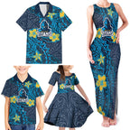 Personalised Gold Coast Titans Family Matching Tank Maxi Dress and Hawaiian Shirt Polynesian Tribal Pattern With Rugby Titan Mascot Art