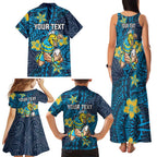 Personalised Gold Coast Titans Family Matching Tank Maxi Dress and Hawaiian Shirt Polynesian Tribal Pattern With Rugby Titan Mascot Art