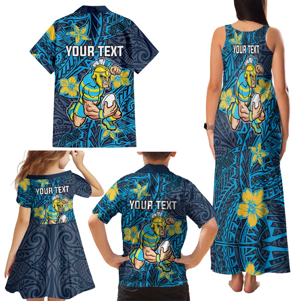 Personalised Gold Coast Titans Family Matching Tank Maxi Dress and Hawaiian Shirt Polynesian Tribal Pattern With Rugby Titan Mascot Art