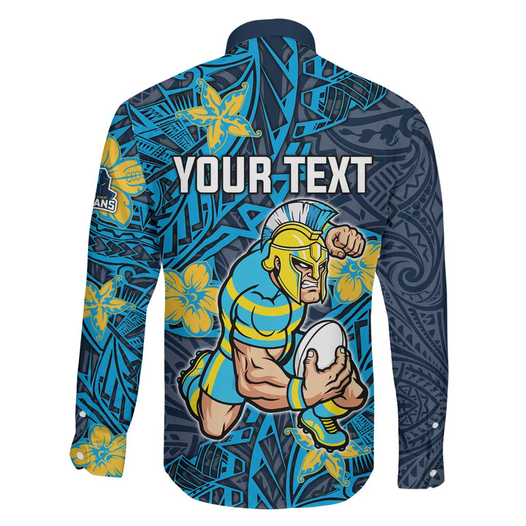 Personalised Gold Coast Titans Family Matching Tank Maxi Dress and Hawaiian Shirt Polynesian Tribal Pattern With Rugby Titan Mascot Art