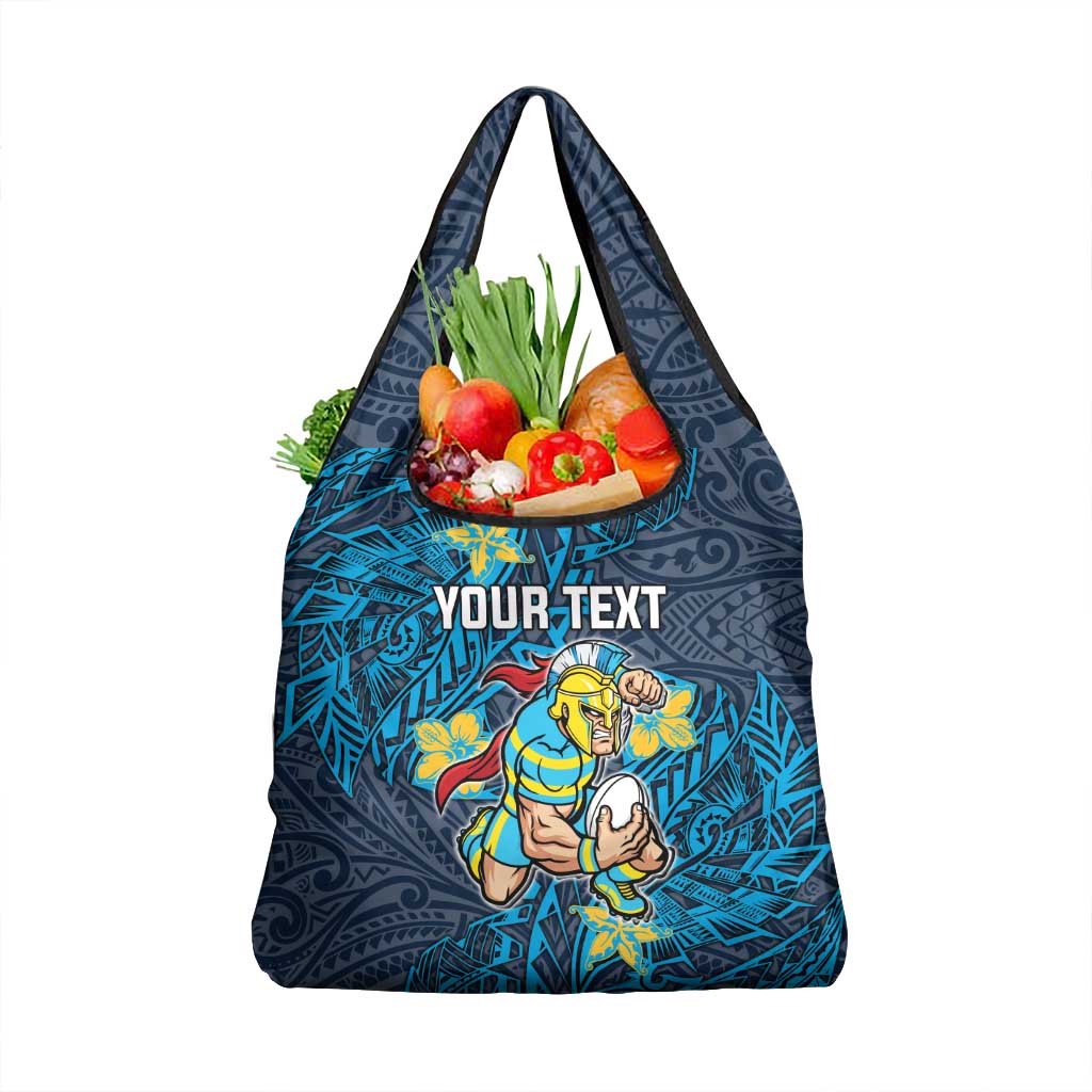 Personalised Gold Coast Titans Grocery Bag Polynesian Tribal Pattern With Rugby Titan Mascot Art