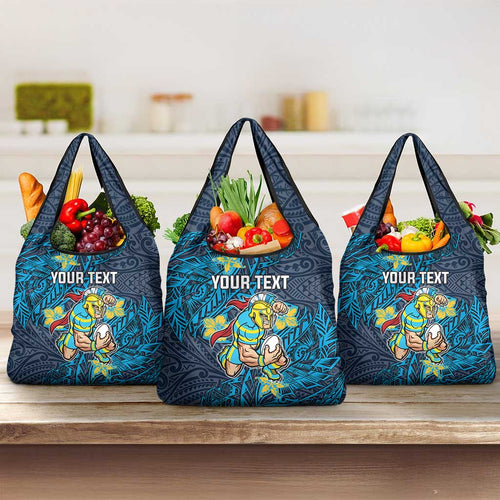 Personalised Gold Coast Titans Grocery Bag Polynesian Tribal Pattern With Rugby Titan Mascot Art