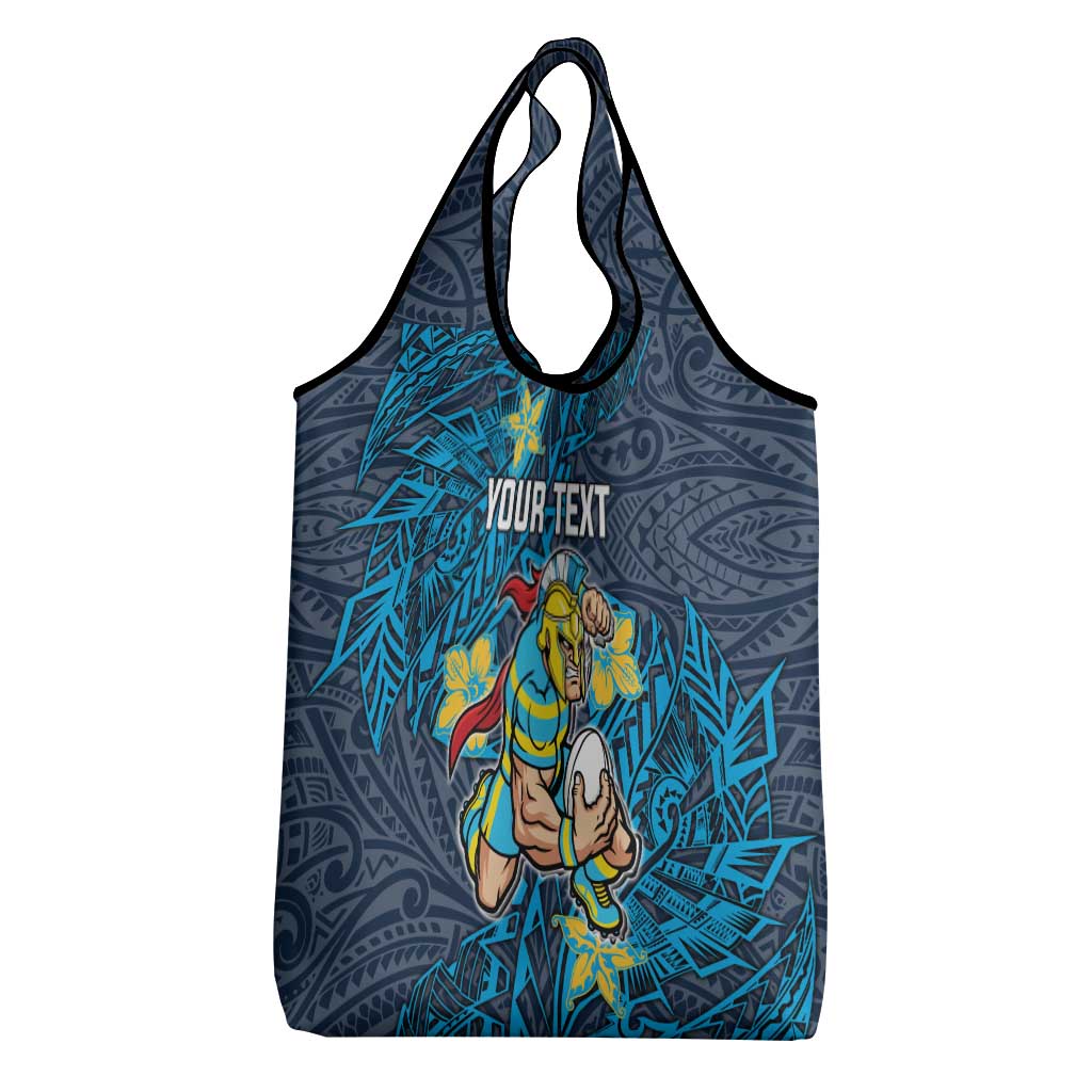 Personalised Gold Coast Titans Grocery Bag Polynesian Tribal Pattern With Rugby Titan Mascot Art