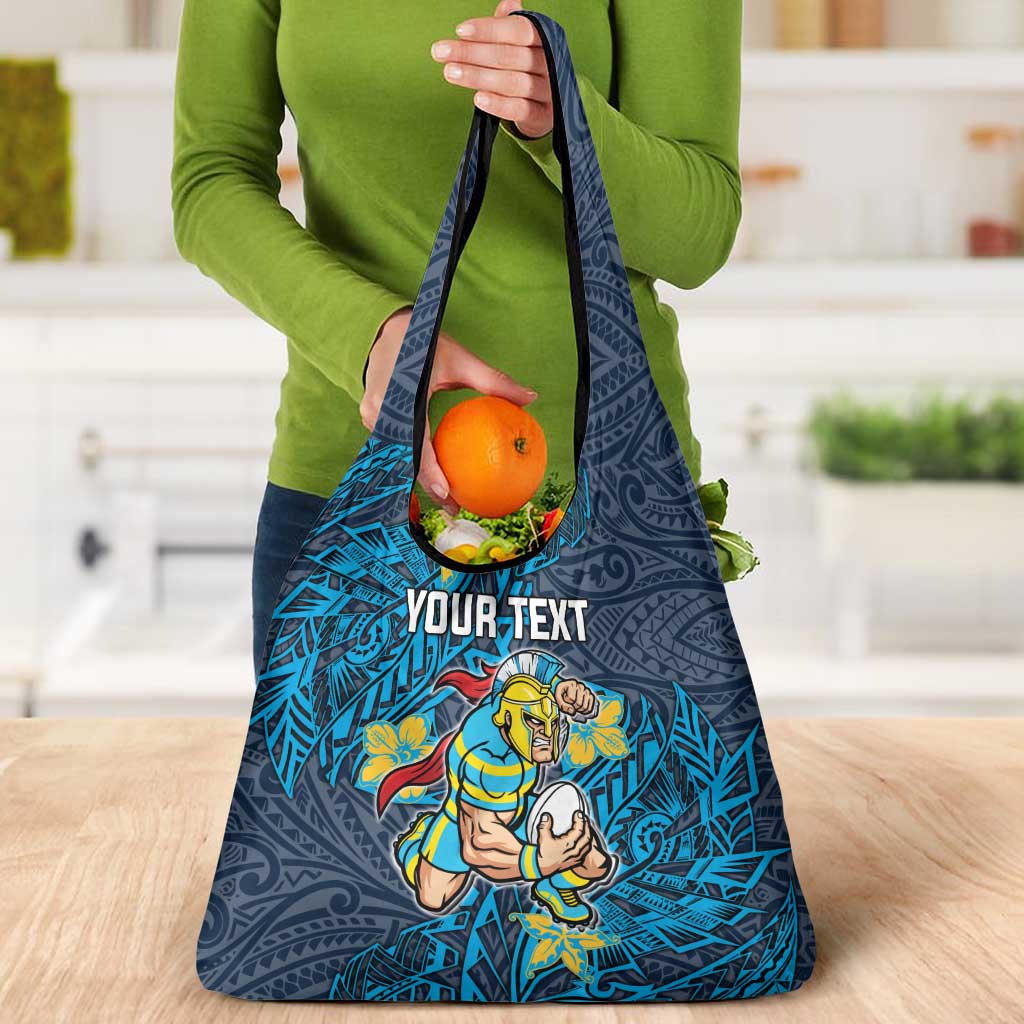 Personalised Gold Coast Titans Grocery Bag Polynesian Tribal Pattern With Rugby Titan Mascot Art