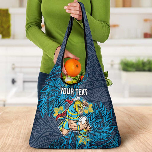 Personalised Gold Coast Titans Grocery Bag Polynesian Tribal Pattern With Rugby Titan Mascot Art