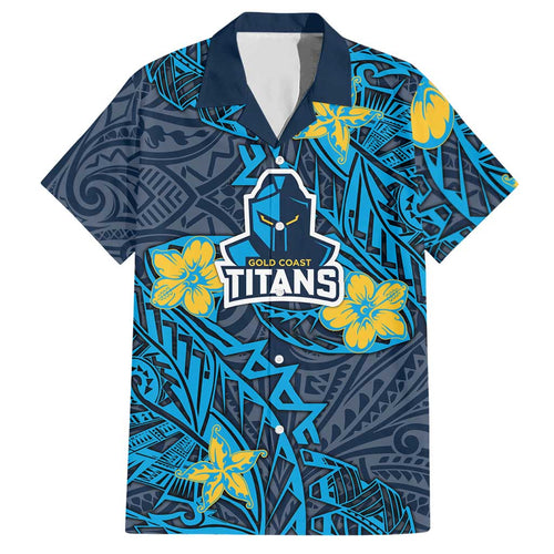 Personalised Gold Coast Titans Hawaiian Shirt Polynesian Tribal Pattern With Rugby Titan Mascot Art