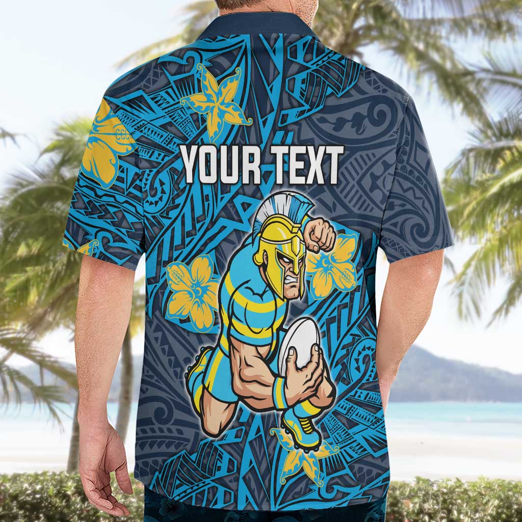 Personalised Gold Coast Titans Hawaiian Shirt Polynesian Tribal Pattern With Rugby Titan Mascot Art