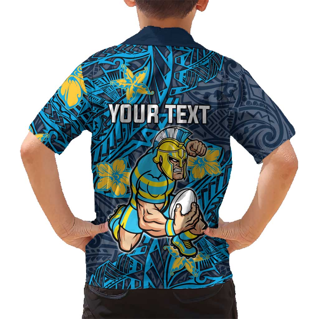 Personalised Gold Coast Titans Hawaiian Shirt Polynesian Tribal Pattern With Rugby Titan Mascot Art