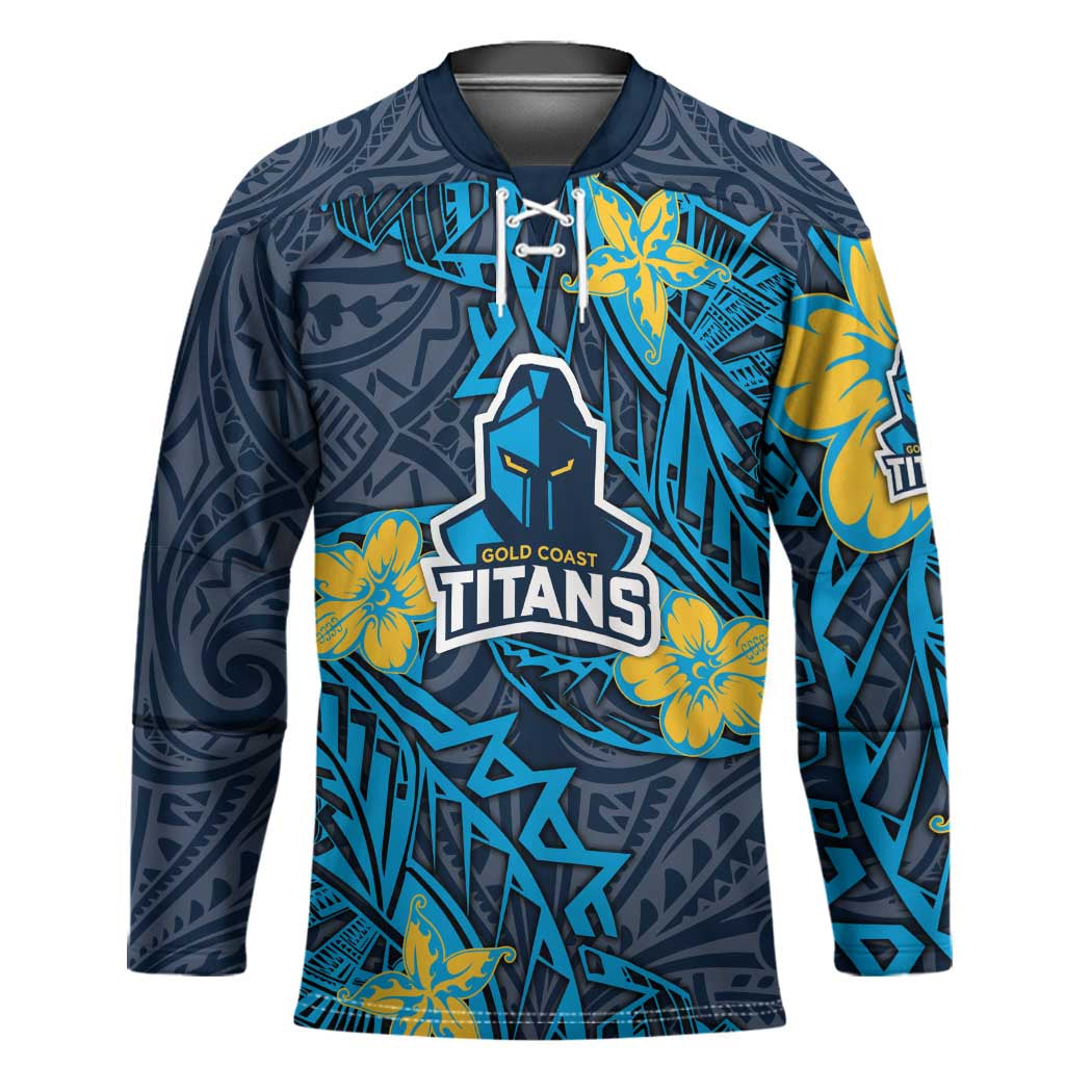 Personalised Gold Coast Titans Hockey Jersey Polynesian Tribal Pattern With Rugby Titan Mascot Art