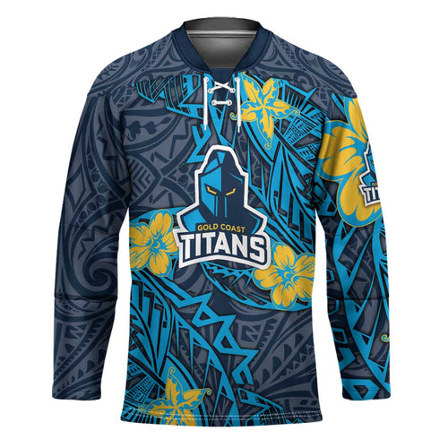Personalised Gold Coast Titans Hockey Jersey Polynesian Tribal Pattern With Rugby Titan Mascot Art
