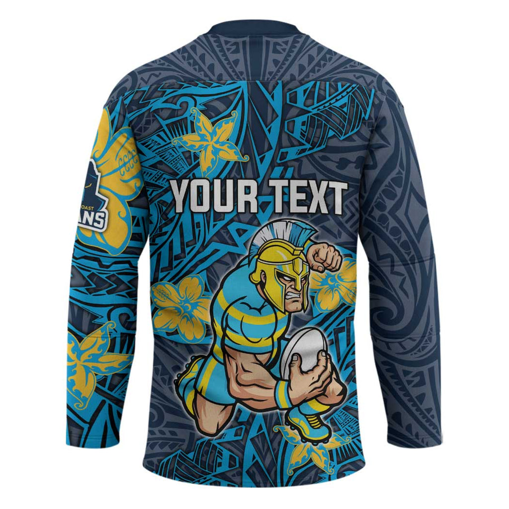 Personalised Gold Coast Titans Hockey Jersey Polynesian Tribal Pattern With Rugby Titan Mascot Art