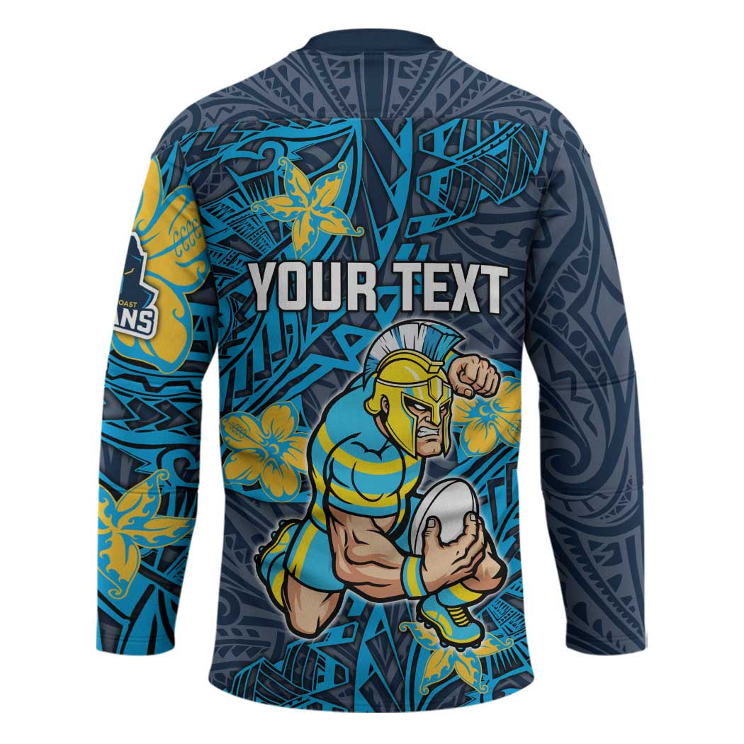 Personalised Gold Coast Titans Hockey Jersey Polynesian Tribal Pattern With Rugby Titan Mascot Art