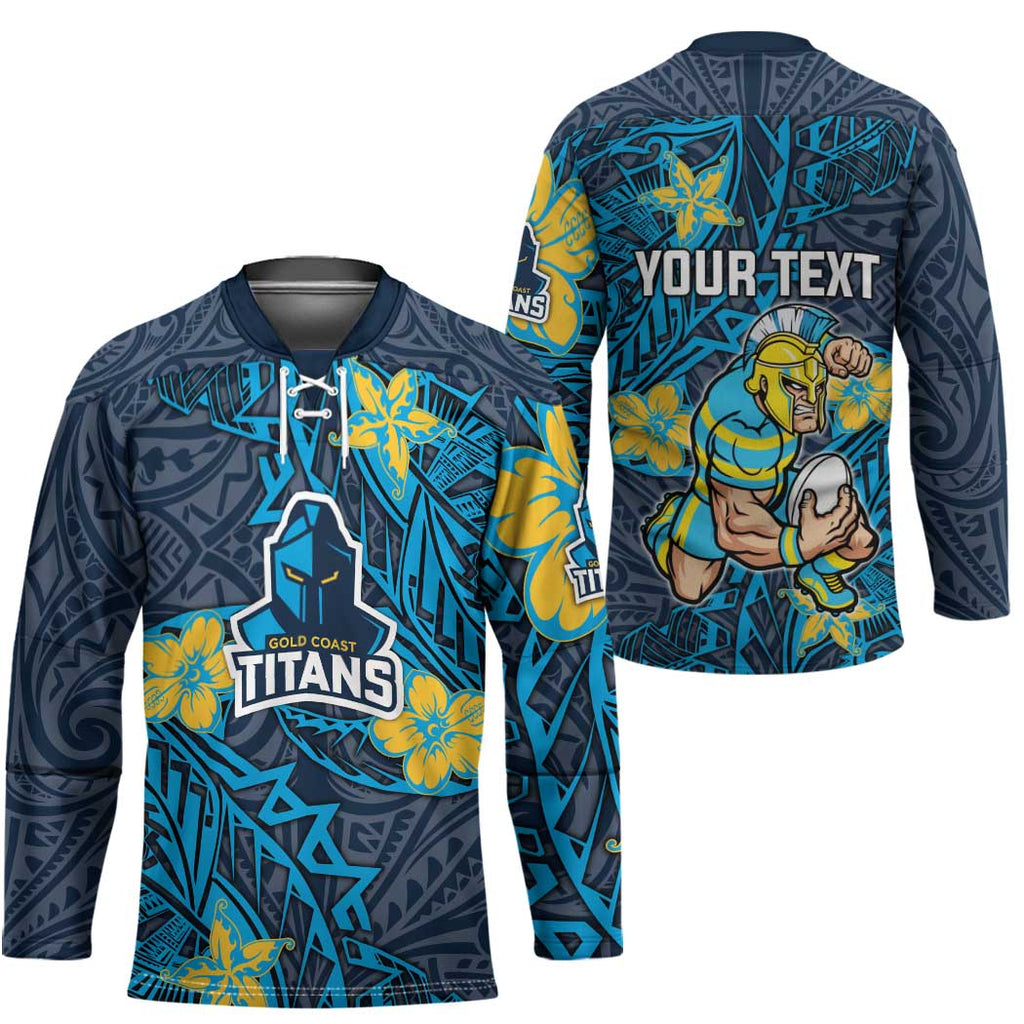 Personalised Gold Coast Titans Hockey Jersey Polynesian Tribal Pattern With Rugby Titan Mascot Art
