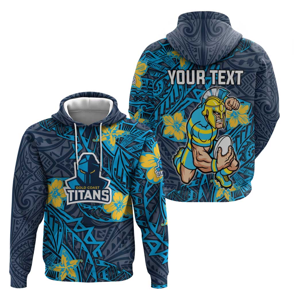 Personalised Gold Coast Titans Hoodie Polynesian Tribal Pattern With Rugby Titan Mascot Art