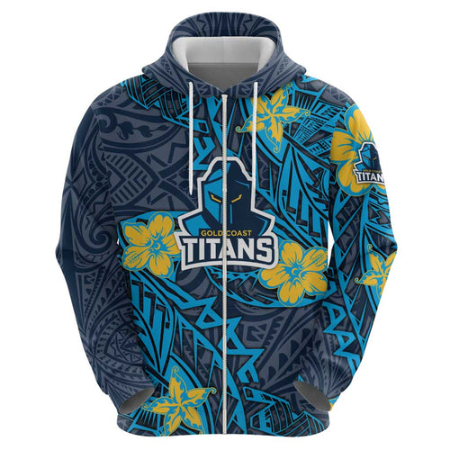 Personalised Gold Coast Titans Hoodie Polynesian Tribal Pattern With Rugby Titan Mascot Art