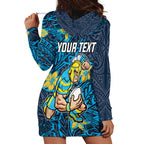 Personalised Gold Coast Titans Hoodie Dress Polynesian Tribal Pattern With Rugby Titan Mascot Art