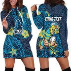 Personalised Gold Coast Titans Hoodie Dress Polynesian Tribal Pattern With Rugby Titan Mascot Art