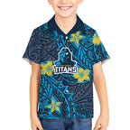 Personalised Gold Coast Titans Kid Hawaiian Shirt Polynesian Tribal Pattern With Rugby Titan Mascot Art